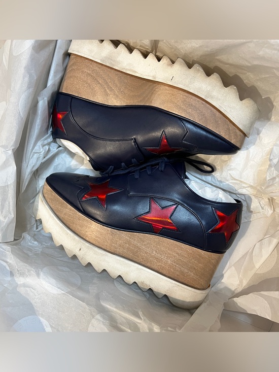 Stella McCartney Shoes - Stella McCartney Navy Leather Platform Lace-Up Oxfords with Red Star Appliqués